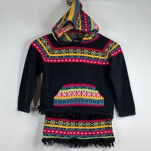Hanna Andersson Sweater Skirt Set 120cm/6-7 Fair Isle Hood Fringe Boho Holiday